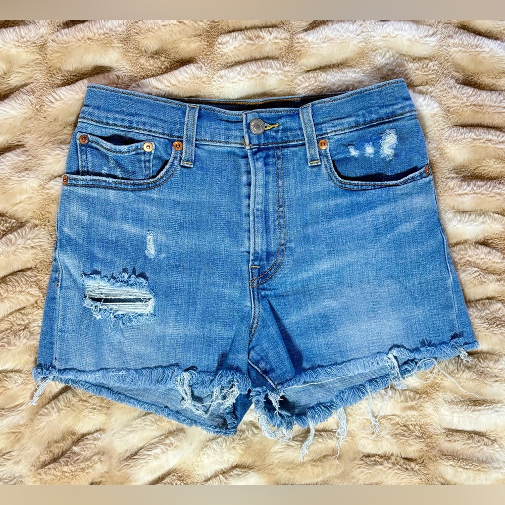 Levi Strauss - Casual Distressed Blue Denim Jean Shorts
